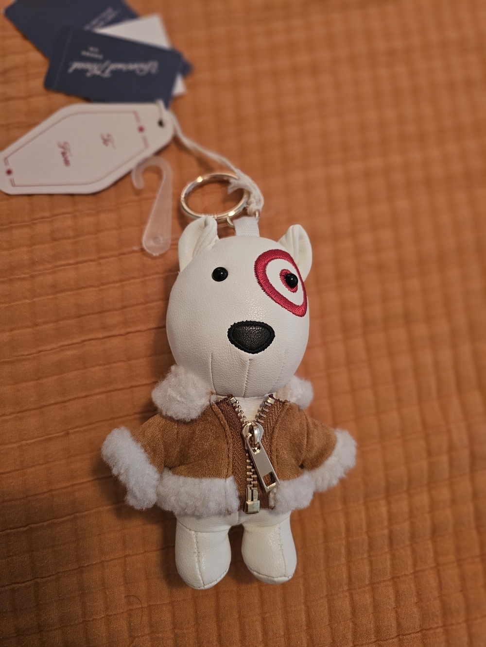 Universal Thread White Dog Keychain with Brown Faux-Suede Jacket